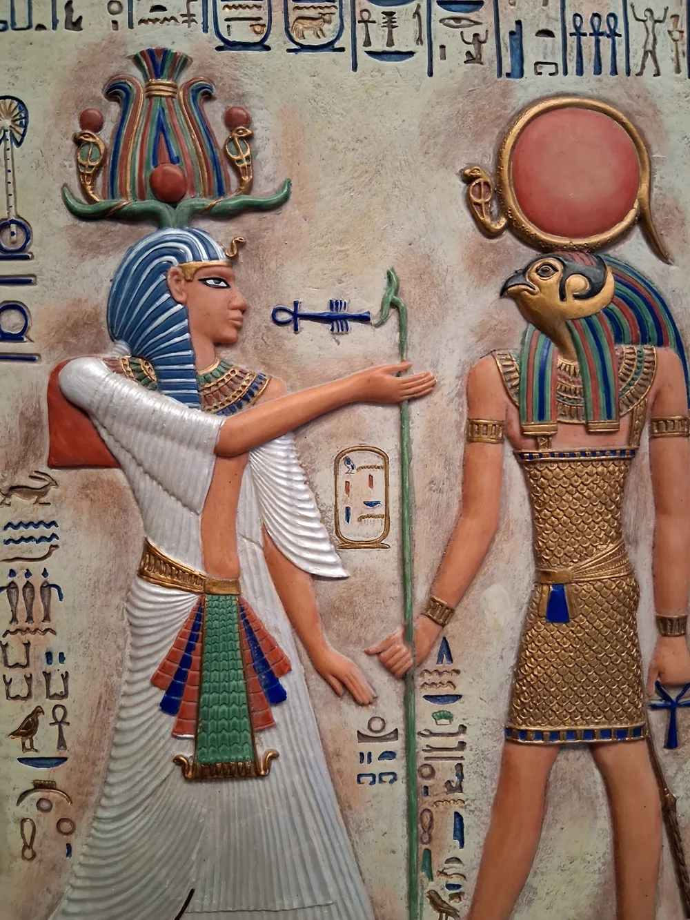 Egyptian Relief Wall Art – White, Gold, Blue